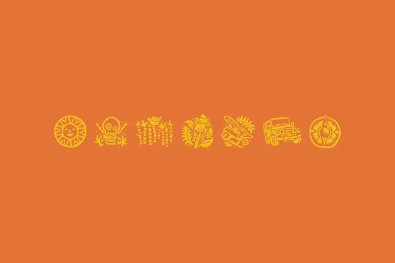 Finch Hatton icons on orange background